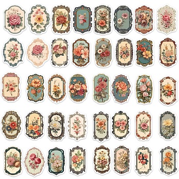 Retro PVC Self-Adhesive Floral Stickers, Waterproof Flower Decals, for Party Decorative Presents, Kid's Art Craft, Mixed Color, 30~60mm, 50pcs/set