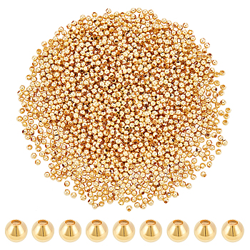 Elite Brass Round Spacer Beads, Real 18K Gold Plated, 2mm, Hole: 1mm, about 1830pcs