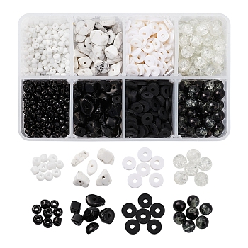 8 Styles Handmade Polymer Clay Beads, Glass Seed Beads, Synthetic Hematite Beads, Synthetic White Howlite Chip Beads, Mixed Color, Polymer Clay: 6x1mm, Hole: 2mm