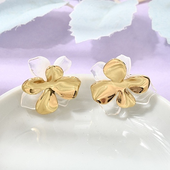 304 Stainless Steel Resin Stud Earrings, Flower, Ion Plating(IP), Golden, 28x29mm