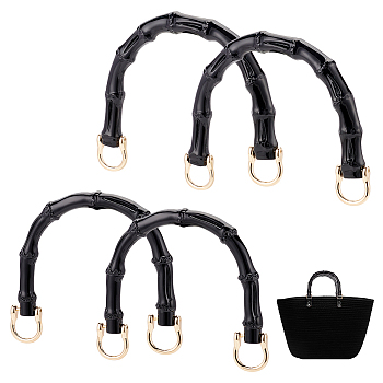 Elite 4 Sets 2 Styles Arch Plastic Imitation Bamboo Shank Bag Handles, with Alloy Shackle Clasp, Black, 100~113x133.5~157x13~17.5mm, Hole: 4~5mm, 2 sets/style