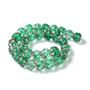 Transparent Glass Enamel Beads Strand, Round, Medium Sea Green, 12.5x11.5mm, Hole: 1.6mm, about 30pcs/strand, 13.78 inch(35cm)
