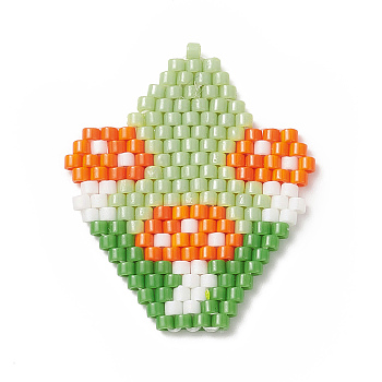 Handmade Loom Pattern MIYUKI Seed Beads, Rhombus with Mushroom Pendants, Lime Green, 28x24x1.8mm, Hole: 0.7mm