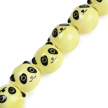 Handmade Porcelain Beads Strands, Panda, Yellow, 12x11.5x11mm, Hole: 2mm, about 28pcs/strand, 12.40''(31.5cm)