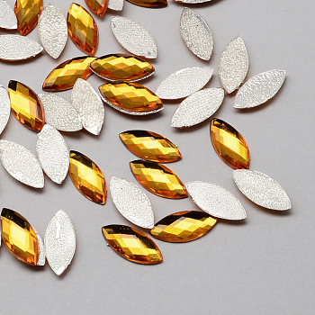 Transparent Faceted Horse Eye Acrylic Hotfix Rhinestone Flat Back Cabochons for Garment Design, Goldenrod, 5x10x2mm, about 5000pcs/bag