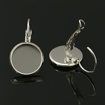 Brass Leverback Earring Findings, Platinum Color, Size: about 14mm wide, 25mm long, 12mm inner diameter