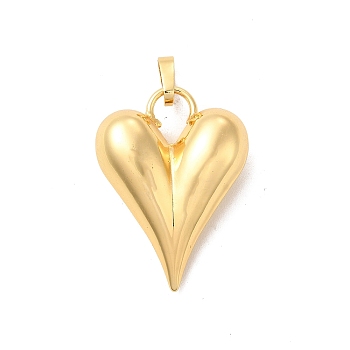 Eco-Friendly Rack Plating Brass Pendants, Long-Lasting Plated, Lead Free & Cadmium Free, Heart Charm, Real 18K Gold Plated, 28x20x8mm, Hole: 4.5x3mm