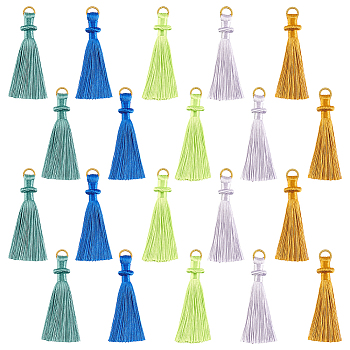Olycraft 20Pcs 5 Colors Polyester Tassel Pendant, with Iron Ring, Mixed Color, 75~78x25mm, Hole: 7x4mm, 4pcs/color