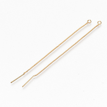 Brass Stud Earring Findings, Ear Thread, with Loop, Nickel Free, Real 18K Gold Plated, 80~85x0.8mm, Hole: 1.8mm, Pin: 0.7mm