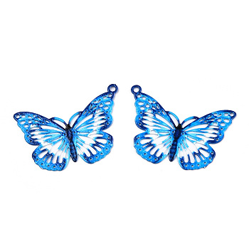 Spray Painted 430 Stainless Steel Pendants, Etched Metal Embellishments, Butterfly Charm, Dodger Blue, 19x26x0.6mm, Hole: 1.2mm