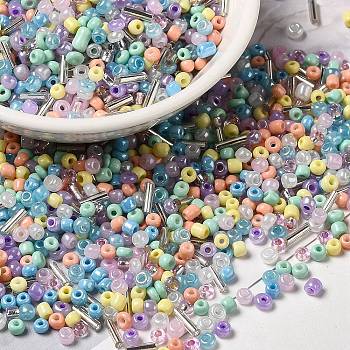 Opaque & Transparent Inside Colours Glass Seed Beads, Round Hole, Round & Tube, Colorful, 1.5~9x2~3x2~3mm, Hole: 0.8~1mm, about 450g/bag
