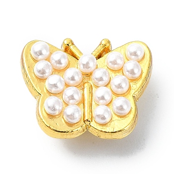 Rack Plating Brass Pendants, with Plastic Imitation Pearl  Beads, Long-Lasting Plated, Lead Free & Cadmium Free, Butterfly, Real 18K Gold Plated, 11x13.8x6mm, Hole: 1.8mm