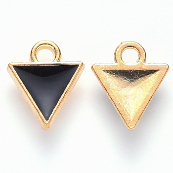 Alloy Enamel Charms, Inverted Triangle, Light Gold, Black, 10x8.5x2mm, Hole: 1.5mm