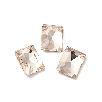 Glass Rhinestone Cabochons, Point Back & Back Plated, Faceted, Rectangle, Light Peach, 8x6x2.8mm
