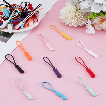 100Pcs 10 Styles PP Zipper Pull Rope, for Luggage Suitcase Backpack Jacket Bags Coat, Mixed Color, 67~69x9x5mm, 10pcs/style