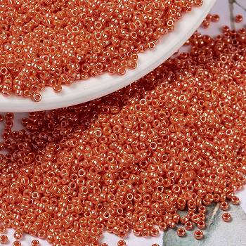 MIYUKI Round Rocailles Beads, Japanese Seed Beads, (RR424) Opaque Orange Luster, 15/0, 1.5mm, Hole: 0.7mm, about 5555pcs/10g