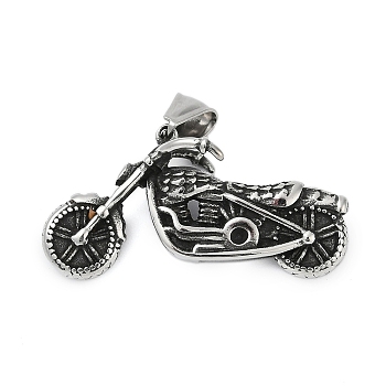 304 Stainless Steel Pendants, Motorbike Charm, Antique Silver, 43.5x22x14.5mm, Hole: 8.5x4mm