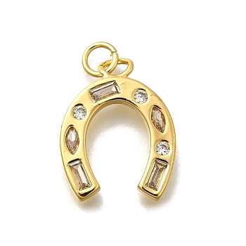 Brass Micro Pave Cubic Zirconia Pendants, with Jump Ring Charms, Lead Free & Cadmium Free, Real Gold 18K Planted, Letter U, 21x15.5x2.5mm, Hole: 3.3mm