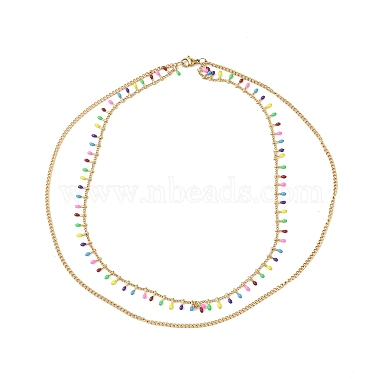 collier double couche à breloques ovales en émail coloré(NJEW-K245-016)-3