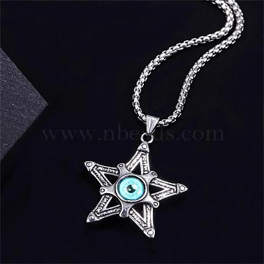 Five-pointed Star Pendant Necklace Titanium Steel Star Pendant Necklace Vintage Resin Evil Eye Jewelry Guardian Charms for Men Women(JN1108A)-3