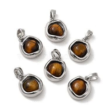 Real Platinum Plated Flat Round Tiger Eye Charms