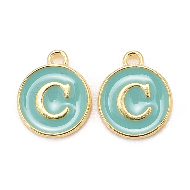 Golden Turquoise Flat Round Alloy+Enamel Charms