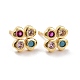 Clover Brass Micro Pave Colorful Cubic Zirconia Ear Studs(KK-K258-29G-RS)-1