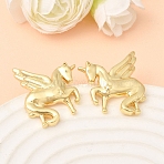Horse Brass Stud Earrings, Cadmium Free & Lead Free, Rack Plating, Long-Lasting Plated, Real 18K Gold Plated, 28x28.5mm(EJEW-D352-03G-01)