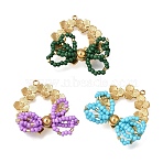 304 Stainless Steel with Plastic Pendants, Bowknot with Flower Charms, Mixed Color, Golden, 27x26~28x6.5~7mm, Hole: 1.4mm(SA-CBA5C6C-01G)