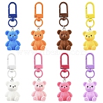 8Pcs 8 Colors Opaque Resin Bear Pendant Decorations, with Swivel Clasps, Mixed Color, 65mm, 1pc/color(HJEW-YW00285)