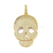 Brass Micro Pave Cubic Zirconia Pendants, Skull Charms, Real 18K Gold Plated, 41x27x5mm, Hole: 8x4.5mm(KK-U055-30G)