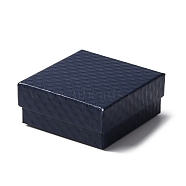 Cardboard Jewelry Boxes, with Black Sponge inside, Sqaure with Rhombus Pattern, Prussian Blue, 7.5x7.5x3.3cm, Inner Diameter: 7x6.8x1.65cm(CON-WH0003-29)