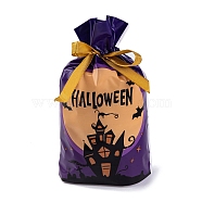 50Pcs Rectangle Halloween Candy Plastic Bags, Haunted House/Castle Printed Candy Drawstring Bags, Indigo, 23.2x14.9x0.05cm(ABAG-U001-01L)