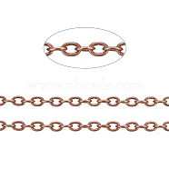 Brass Cable Chains, Unwelded, with Spool, Oval, Cadmium Free & Nickel Free & Lead Free, Red Copper, 4x3x0.6mm, about 301.83 Feet(92m)/roll(CHC024Y-R)