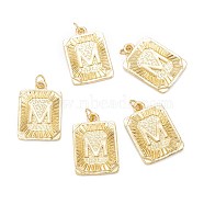 Brass Pendants, with Jump Ring, Long-Lasting Plated, Cadmium Free & Nickel Free & Lead Free, Rectangle with Alphabet, Real 18K Gold Plated, Letter.M, 23.5x16x2mm, Jump Ring: 5x0.7mm, 3.6mm Inner Diameter(X-KK-J279-58G-M)