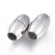 304 Stainless Steel Magnetic Clasps with Glue-in Ends, Oval, Stainless Steel Color, 13.5x8x8mm, Hole: 4mm(STAS-D242-33P-B)