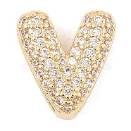 Brass Micro Pave Cubic Zirconia Slide Charms, Long-Lasting Plated, Heart, Golden, 12x11x6.5mm, Hole: 1.5x3.5mm and 10x1.5mm(ZIRC-I068-08G-A)