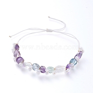 Adjustable Natural Fluorite Braided Bead Bracelets, with Glass Beads and Nylon Thread,  Inner Diameter: 1-1/8 inch~2-1/2 inch(2.8~6.5cm)(BJEW-JB05162-05)