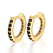 Cubic Zirconia Hoop Earrings for Women, Real 18K Gold Plated 925 Sterling Silver Jewelry, Black, 10.3x11x1.5mm(EJEW-F317-14G-01)