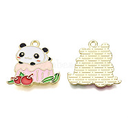 Alloy Enamel Pendants, Cadmium Free & Lead Free, Cake with Panda Charms, Golden, Pearl Pink, 21.5x22x1.3mm, Hole: 1.8mm(PALLOY-F286-20A-G)