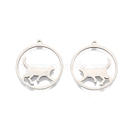 201 Stainless Steel Pendants, Ring with Cat, Stainless Steel Color, 27x25x1.5mm, Hole: 1.4mm(STAS-N098-098P)
