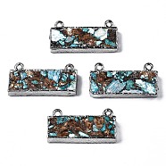 Assembled Natural Bronzite & Synthetic Turquoise & Imperial Jasper Pendants Links, with Iron Loop, Platinum, Rectangle, 18x36x5~7mm, Hole: 2mm(G-N330-033)