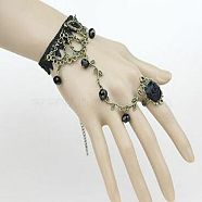 Gothic Style Retro Alloy Lace Flower Link Rings Bracelets for Women, Black, No Sise(WG15940-09)