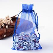 Organza Bags, with Ribbons, Blue, 15x10cm(X-OP-R016-10x15cm-10)