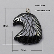 Non-magnetic Hematite Pendants, Grade A, with Iron Findings, Eagle/Hawk Charm, Black, 34x25x3mm, Hole: 2mm(G-Q894-19)
