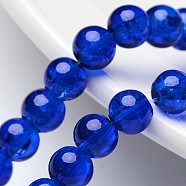 Crackle Glass Beads Strands, Round, Blue, 6mm, Hole: 1.3~1.6mm, about 133pcs/strand, 31.4 inch(X-CCG-Q001-6mm-14)