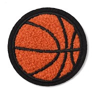 Sports Ball Theme Computerized Towel Fabric Embroidery Iron on Cloth Patches, Chenille Appliques, Costume Accessories, Sewing Craft Decoration, Basketball Pattern, 56x3mm(PATC-WH0007-23D)