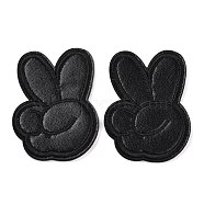 Computerized Embroidery Imitation Leather Self Adhesive Patches, Stick On Patch, Costume Accessories, Appliques, Victory Sign, Black, 57x40x2mm(DIY-G031-01D)