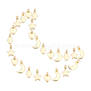 24Pcs 4 Style Brass Pendants, Long-Lasting Plated, Hamsa Hand & Star & Moon & Heart, Real 18K Gold Plated, 6pcs/style(KK-SC0002-04)
