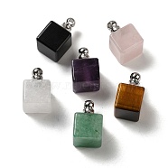 Natural Mixed Gemstone Perfume Bottle Pendants, Square Charms with Stainless Steel Color Plated 304 Stainless Steel Findings, 19x12x12mm, Hole: 2mm(G-Z039-04P)